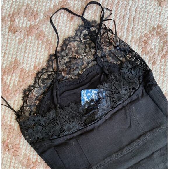 Black Free People Bodycon One Shoulder Lace Detail Mini Dress XS - Picture 6 of 6